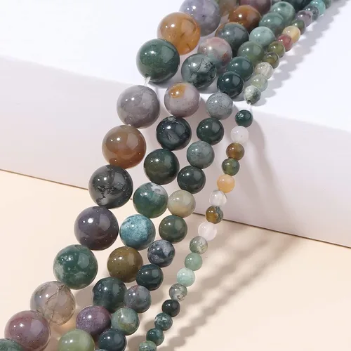 Vista 3 de Cuentas redondas sueltas de ágata india natural de 0.315 pulgadas, poder curativo para hacer joyas, pulseras y collares