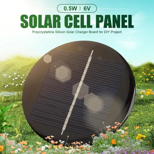Vista 2 de Mini panel solar de 2 piezas de 0.5 W 6 V, panel de células solares policristalinas redondas de 3 pulgadas, para reloj inteligente, cámaras