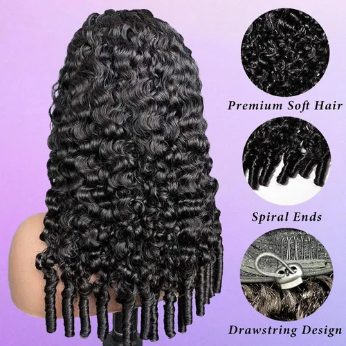 Vista 3 de Celiarita Peluca de cabello humano rizado birmano de 20 pulgadas, sin pegamento, pelucas de cabello humano rizado 3 en 1 para mujer, con cordón sin
