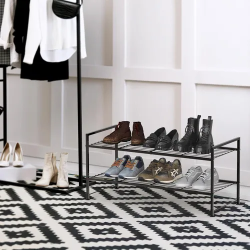 Vista 2 de Simple Houseware Zapatero de alambre apilable de 2 niveles, negro