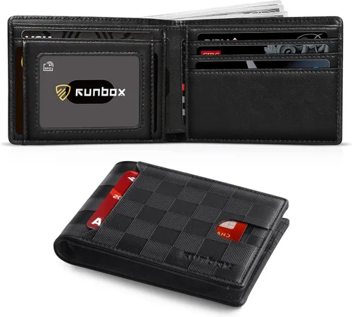 Vista 8 de RUNBOX Cartera delgada para hombre, 11 ranuras para tarjetas de crédito, de cuero, con bloqueo RFID, pequeña, delgada, plegable, minimalista 0 negro