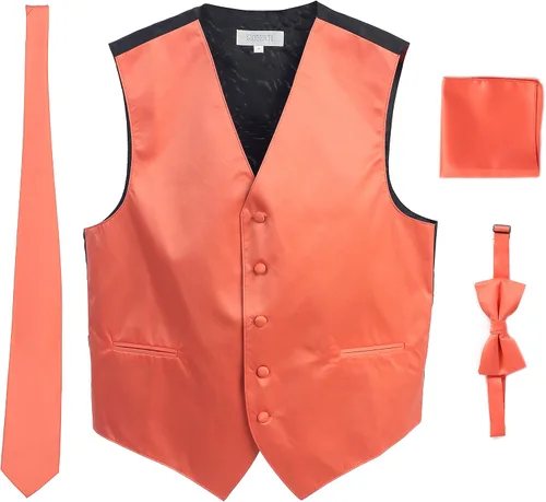Vista 10 de Gioberti Chaleco formal de satén de 4 piezas para hombre, corbatín y pañuelo de bolsillo Negro D