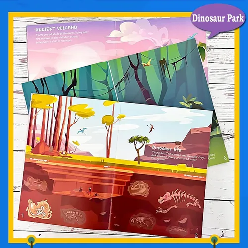 Vista 4 de Libro de calcomanías de dinosaurios para niños, más de 230 calcomanías y 8 escenas, parque de dinosaurios, libro de actividades lado a lado