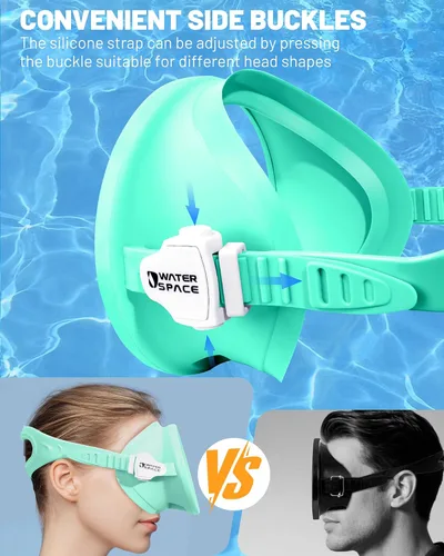 Vista 5 de Water Space Diving Mask for Youth Adults Men Women Oval Tempered Glass Lens 180° Clear View Snorkeling Swimming