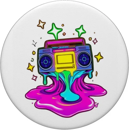 Vista 3 de Retro Boombox Colorful Street Art Urban Style Gift Idea PopSockets Adhesive PopGrip