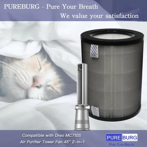 Vista 2 de PUREBURG DR-HPA019 - Filtro de repuesto compatible con Dreo MC710S Ventilador de torre de purificador de aire de 45 pulgadas, 2 en 1, paquete de 2