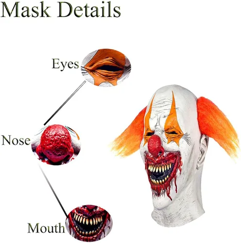 Vista 4 de Clown Joker Mask Scary Evil Funny Clown Costume Horror Latex Masks Halloween Carnival Costume Party Adult