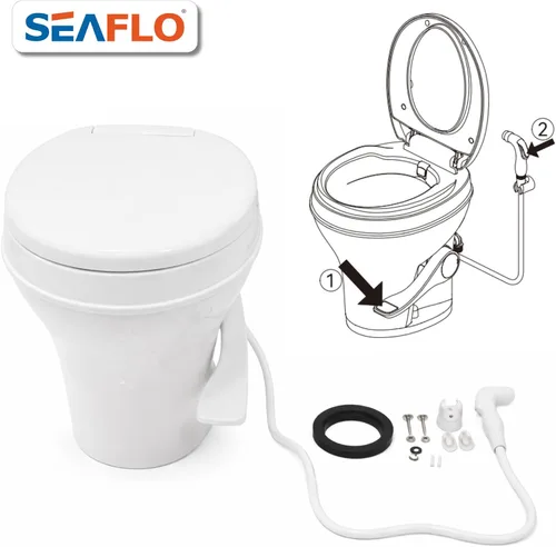 Vista 14 de SEAFLO Inodoro de altura residencial para cámper o caravana con accesorio rociador, altura estándar de 18.5 pulgadas, sistema de descarga por