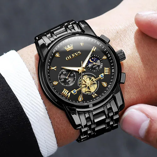 Vista 7 de OUPINKE Mens Watches Fashion Sport WristWatches Multifunction Chronograph Analog Quartz Luminous Waterproof Calendar Stainless Steel Bracelet