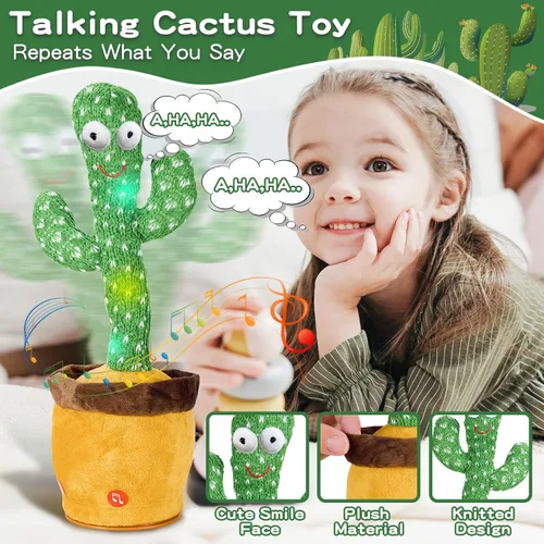Vista 2 de Juguete de cactus que habla bailando para bebés, niños y niñas, juguete de grabación que imita el canto repite lo que dices, regalo musical