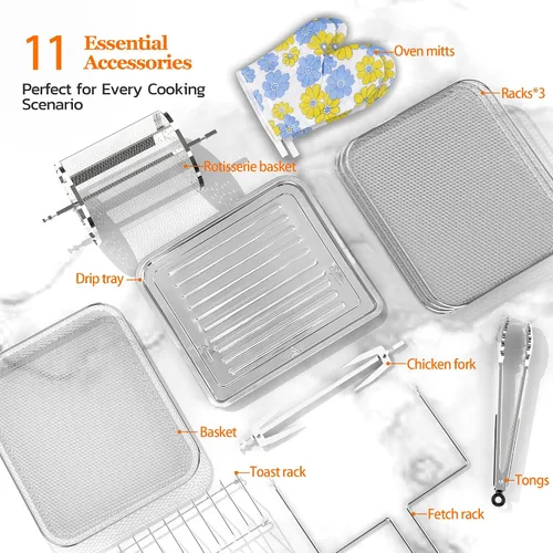 Vista 5 de Horno freidora de aire grande de 20 cuartos de galón, horno tostador 10 en 1, combo de freidora de aire con ventana para la familia, horno freidora