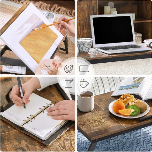 Vista 3 de SONGMICS ULLD110B01 - Mesa de escritorio para laptop, bandeja para cama o sofá, desayuno, parte superior inclinable ajustable, para diestros
