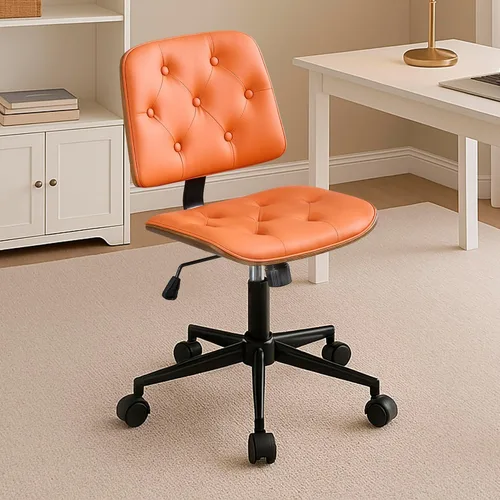 Vista 9 de Silla de escritorio de oficina con ruedas sin brazos, silla de computadora Negro