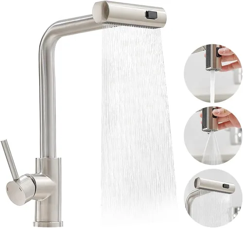 Vista 10 de Grifos de cocina de níquel cepillado con rociador extraíble Grifo de fregadero de cocina con rociador extraíble Montaje en cubierta de un solo