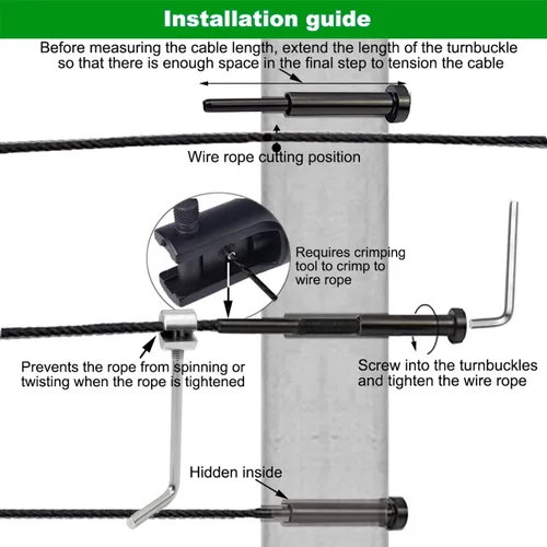Vista 4 de Kit de tensor invisible negro de 1/8 pulgadas, 30 piezas, accesorios de barandilla de cable de acero inoxidable para sistema de barandilla de cable