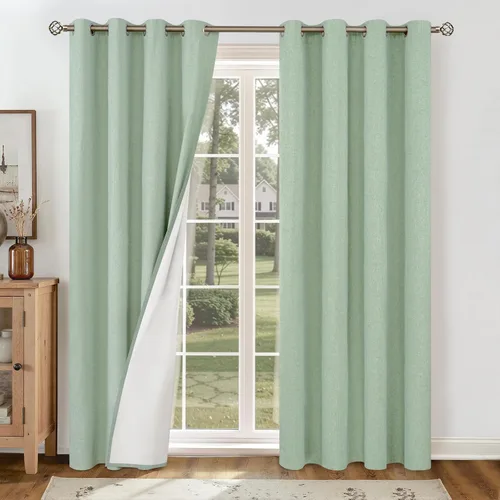 Vista 165 de YoungsTex - Cortinas 100% opacas para dormitorio, con aislamiento térmico y ojales, cortinas oscuras negras con capa pesada para ventana de sala