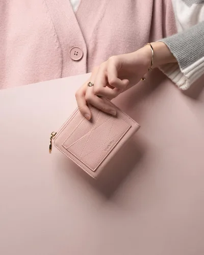 Vista 5 de Billetera de cuero para mujer, con bloqueo RFID, plegable, pequeña, compacta, con cremallera, bolsillo con cremallera, estuche para tarjetas de gran