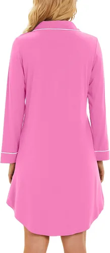 Vista 2 de WiWi Camisones para mujer, viscosa de bambú, suave, manga larga, camisa de dormir S-XXL