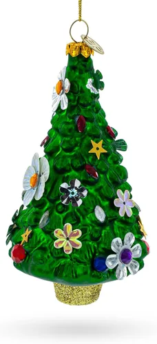 Vista 2 de Adorno de cristal para árbol de Navidad adornado con flores