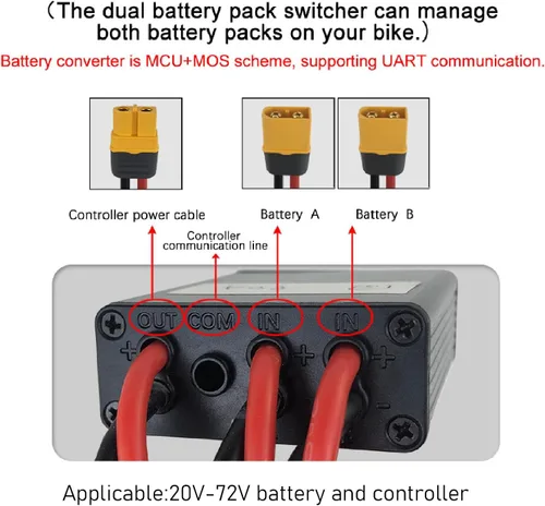 Vista 4 de Convertidor de descarga de batería doble, adaptador de módulo paralelo de batería dual 40-100V E, adaptador de conector de batería dual eléctrico