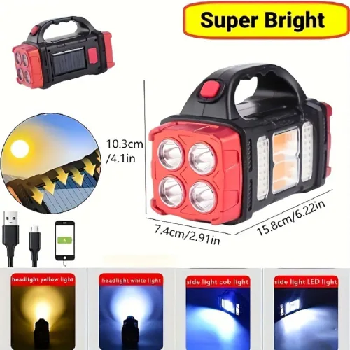 Vista 6 de IFTHFOUR Linterna Solar de Altos Lúmenes - Luz de Trabajo LED con USB-C Recargable, Impermeable, Linterna y Farol Multifunción para Acampar, Rojo