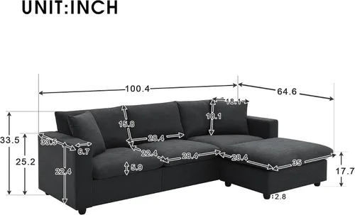 Vista 2 de LUMISOL Sofá modular convertible de 100.4 pulgadas, sofá seccional en forma de L con otomana extraíble, sofá moderno de estilo minimalista con 2