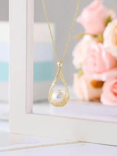 Vista 7 de Juego de collar y aretes de perlas grandes de 0.551 in para mujer, conjunto de joyas chapadas en oro