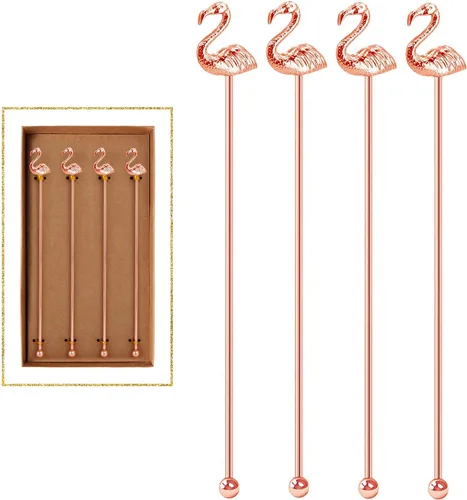 Vista 12 de 4 piezas de agitadores de cóctel Bumble Bee, varillas de acero inoxidable de 19 cm con parte superior decorada en oro para mezclar cócteles