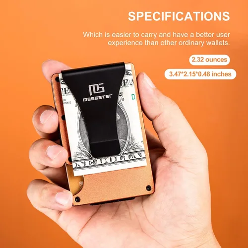 Vista 7 de Meggater Soporte de tarjeta de metal ultrafino con clip para dinero-Billetera de metal minimalista para hombres y mujeres-Paquete de tarjetas