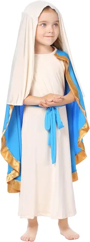 Vista 3 de Disfraz de María para niños, disfraz de Santa María para niños, vestido de Virgen María, disfraz bíblico para niñas, disfraz de María y Biblia