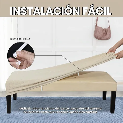 Vista 6 de SearchI Funda Impermeable para Banco de Comedor, Fundas Elásticas y Lavables para Banco, Fundas de Asiento para Bancos Rectangulares de Comedor Beige