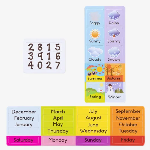 Vista 4 de Navaris Calendario magnético para niños, aprendizaje de los primeros años, clima, fecha, mes, día, tabla educativa de temporada para niños, tablero