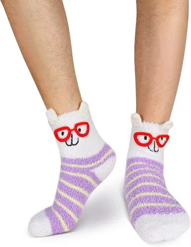 Vista 2 de Calcetines mullidos para hombre, unisex, lindos animales, acogedores, divertidos, esponjosos, cálidos, de invierno, de felpa, para dormir, regalos