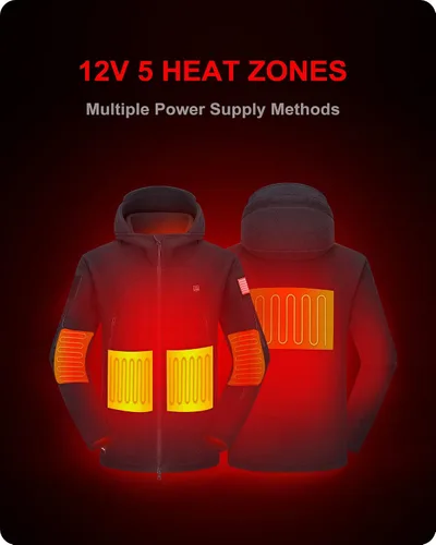 Vista 2 de DEWBU Chaqueta térmica de vellón polar con batería de 12 V sudadera con capucha eléctrica de vellón suave