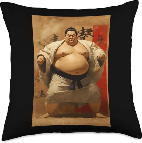 Vista 4 de Sumo Wrestler I Love Japanese Sumo Vintage Art Throw Pillow