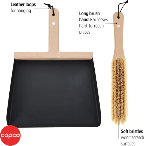 Vista 7 de Copco Juego de cepillo de mano y recogedor, escoba de madera de haya y recogedor con cerdas suaves, almacenamiento para colgar con lazo de cuero