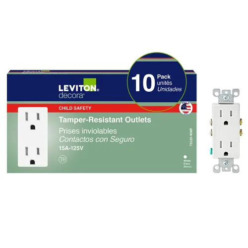 Vista 11 de Leviton 15 Amp Decora Receptáculo de pared doble resistente a manipulaciones, T5325-E, Negro