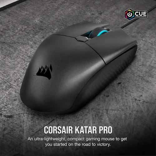 Vista 2 de Corsair KATAR PRO - Mouse ultraligero para juegos mouse FPSMOBA forma simétrica sensor óptico de 12400 DPI 6 botones programables enchufar y jugar