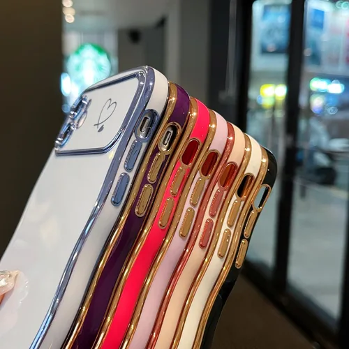 Vista 3 de ZTOFERA Funda para iPhone 11 de 6.1 pulgadas, bonita funda con marco ondulado rizado con patrón de corazón de amor, borde chapado de lujo