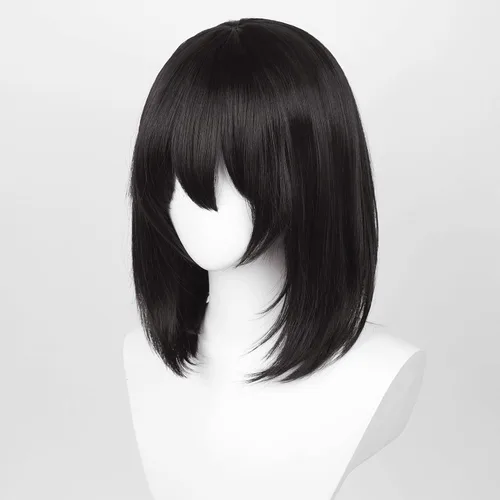 Vista 3 de Peluca de cabello sintético de 18 pulgadas18.1in, color negro Bob para mujeres y hombres, peluca de pelo sintético de longitud media para fiestas