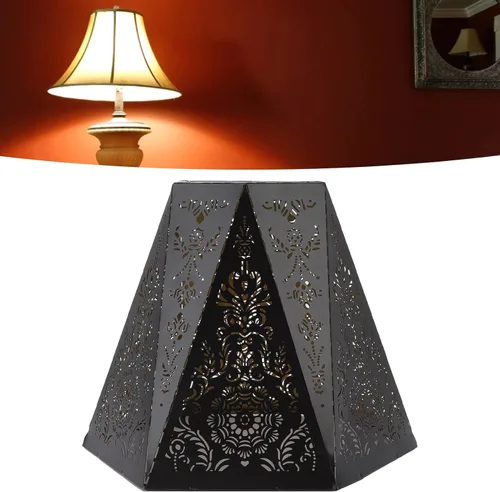 Vista 4 de Akozon Pantalla de lámpara moderna escandinava E27 E26 de hierro forjado hexagonal tallada para dormitorio mesita de noche Deco ion