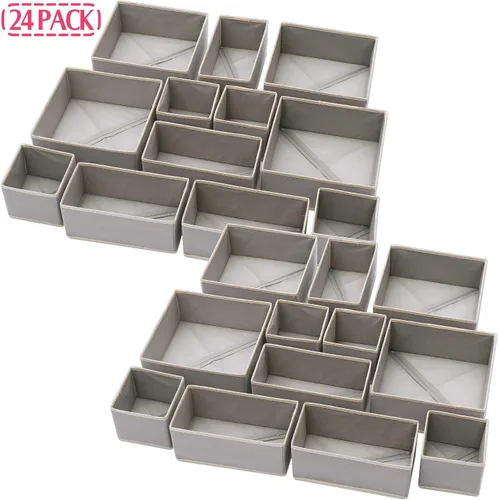 Vista 3 de DIOMMELL Juego de 24 cajas de almacenamiento de tela plegables para armario, aparador, cajón, cestas de tela, contenedores divisores para ropa