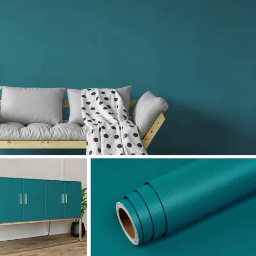Vista 10 de Livelynine Papel tapiz de color verde azulado para despegar y pegar, papel de contacto verde azulado para armarios, escritorio, papel tapiz