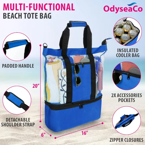 Vista 5 de Odyseaco Bolsa de playa impermeable con hielera Bolsas de playa para mujer Vacaciones Beach Essentials Bolsa de piscina y bolsa de playa de malla