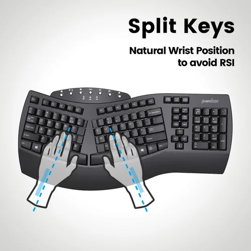 Vista 3 de Perixx PERIBOARD-512B - Teclado ergonómico con cable, teclado dividido, reposamuñecas, escritura natural, conectividad USB con cable, inglés de EE.