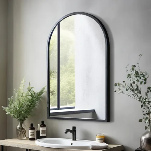 Vista 14 de Espejo de longitud completa, 56x22", espejo grande arqueado, espejos de cuerpo completo de panel de ventana negro para pared, espejos de pie