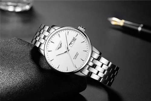 Vista 4 de Reloj de pulsera de cuero de acero inoxidable mecánico automático automático de moda analógica para hombre Fecha luminosa