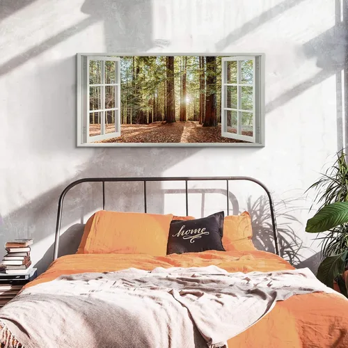 Vista 2 de Lienzo decorativo para pared de bosque de ventana, pintura de naturaleza, paisaje de amanecer, sala de estar, dormitorio, paisaje, imagen relajante