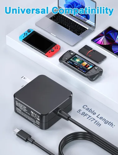 Vista 2 de Feirsh Cargador de 45 W para cubierta de vapor e interruptor adaptador de corriente de vapor USB-C rápido para Nintendo SwitchLiteOLEDXbox