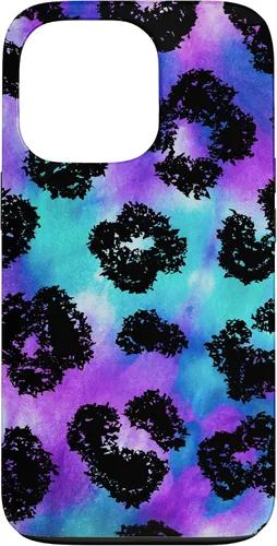 Vista 10 de iPhone 16 Purple Turquoise Black Leopard Tie Dye Print Cheetah Pattern Case